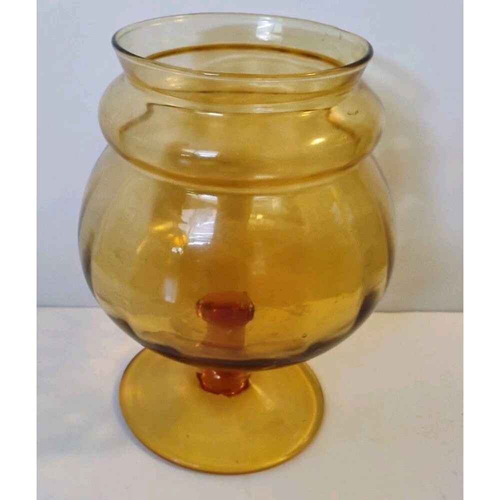 Vintage Empoli Amber Glass Footed Candy Dish Compote Mid Century Italy 6.5"